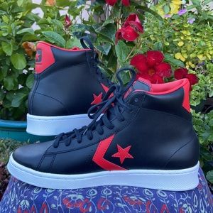 New Pro Leather Black & Red Mid Top Converse Sneakers